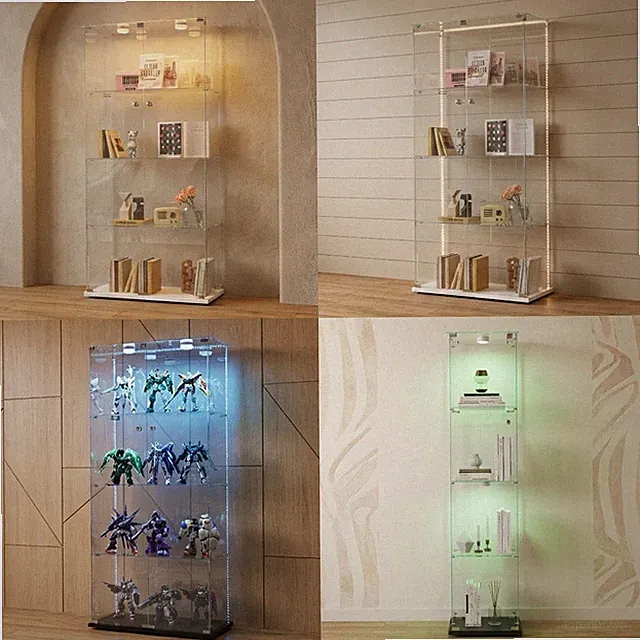4 Lagen Glasvitrine Standvitrine mit LED Glas Vitrine Vitrinenschrank Schloss