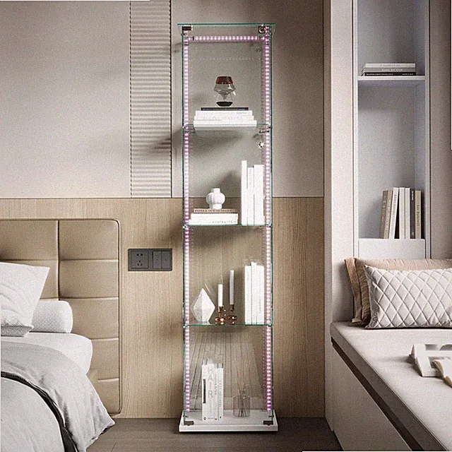 4 Lagen Glasvitrine Standvitrine mit Vitrine LED Sammlervitrine Für SammlungWeiß