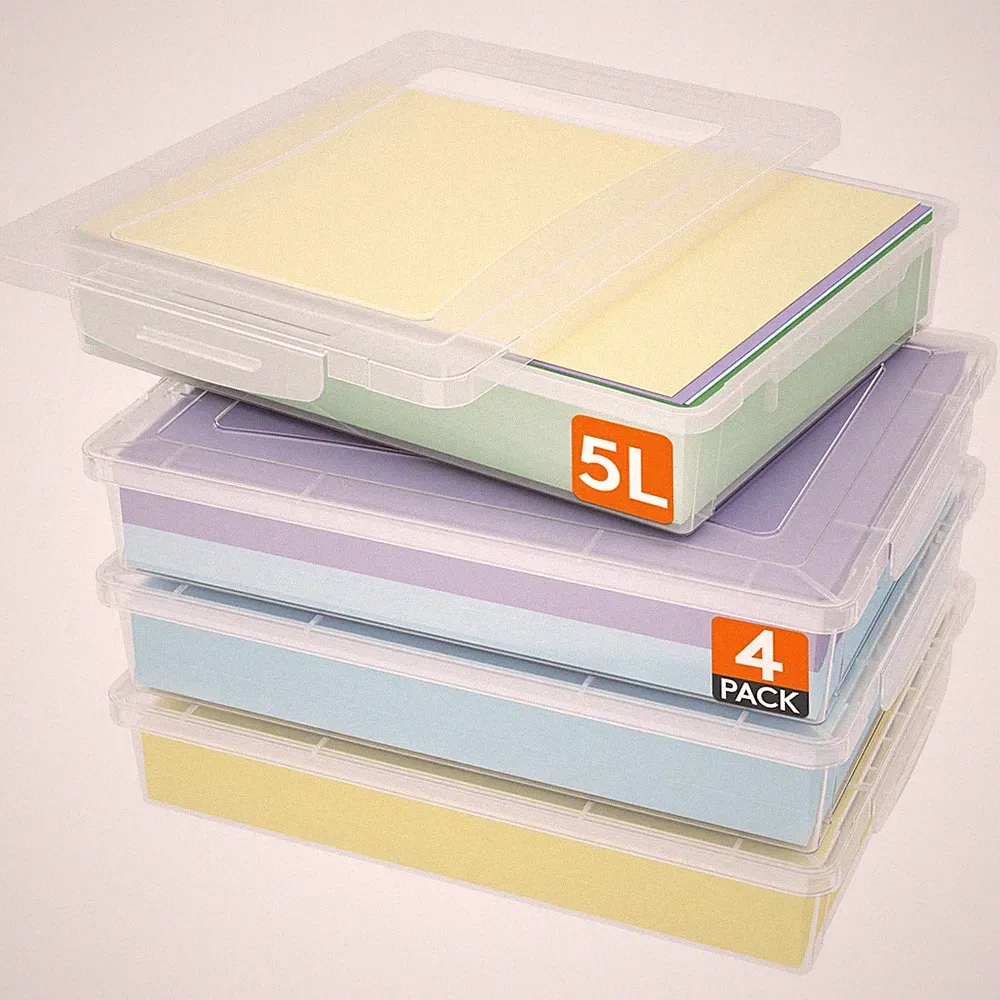 4 Pack 5L Aufbewahrungsbox A4 mit Deckel, Transparent Storage Box | Din A4 Box