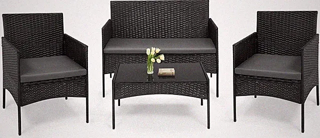 4 Personen Polyrattan Sitzgruppe Balkon Terrasse Gartenmöbel-Set Schwarz 003sz