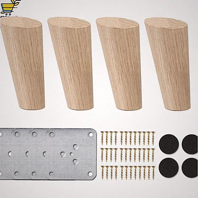 4 robuste Holz Möbelfüße mit Montageplatten – 10cm für einfache Installation
