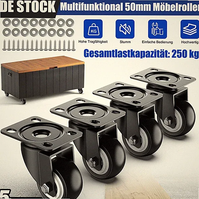 4 Rollen Transportrollen Laufrollen Möbelrollen Lenkrollen für Schrank Tisch
