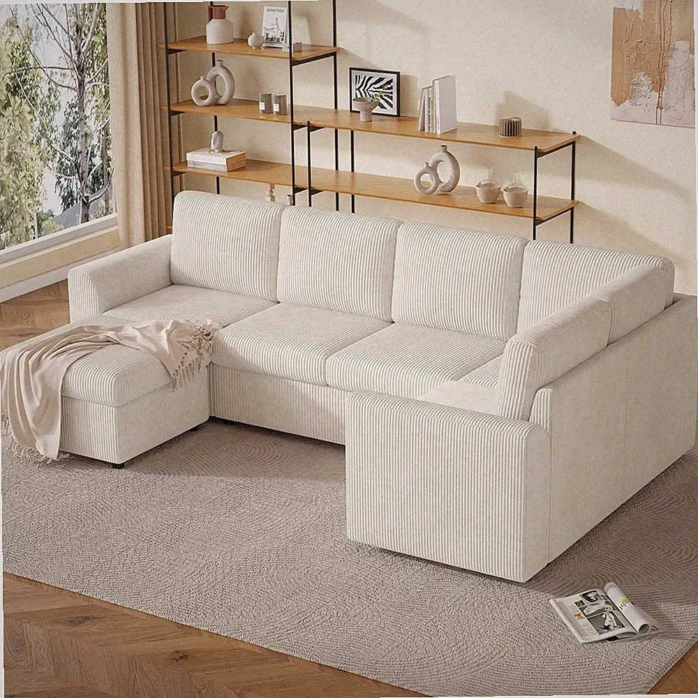 4 Seater Sofa Couch Chaiselongue L-form Ecksofa mit Stauraum Hocker Wohnzimmer