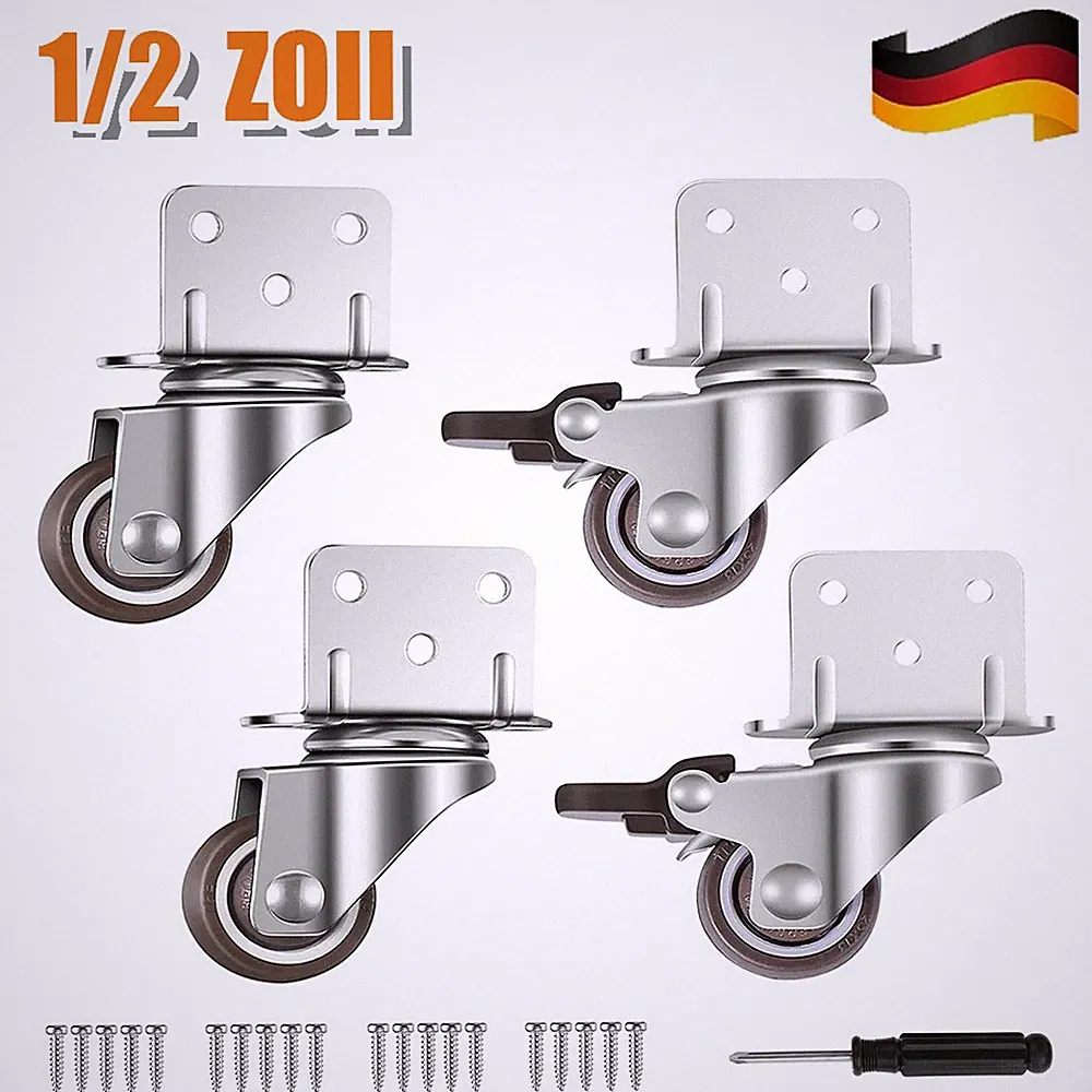 4 Stk Klein Lenkrollen Rollen Für Möbel, Ø25/Ø50 Mit Bremse Möbelrollen, L-Mont