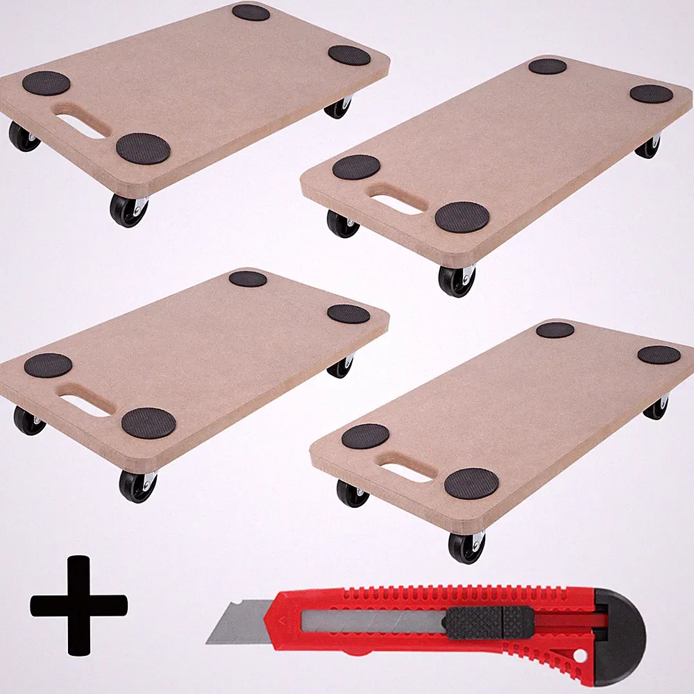 4 Stk. Transportroller Möbelroller Rollbrett 200KG Möbelhund Roller + 1 Cutter