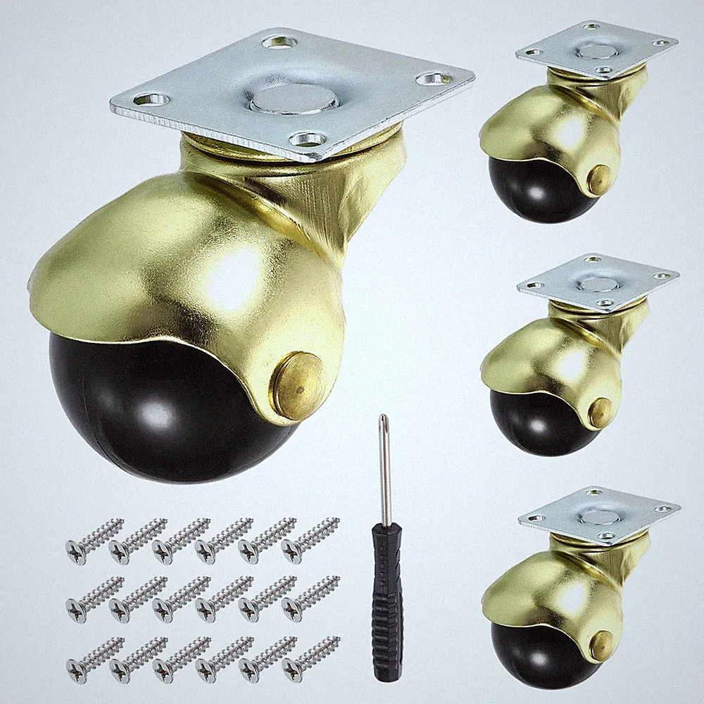 4 Stück 1,5 Zoll Kugelrollen für Möbel mit Schrauben/Schraubendreher Gold