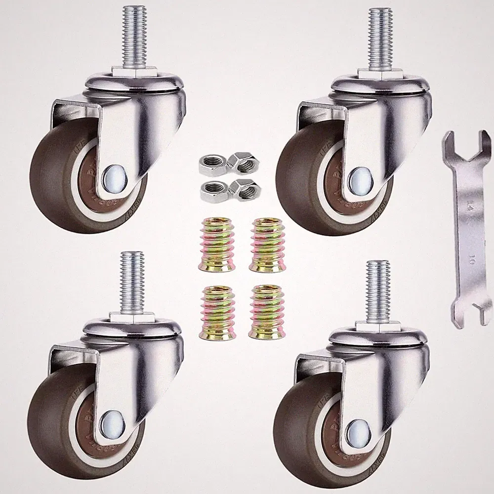4 Stück 25mm Lenkrollen Rollen für Möbel M6x15mm mit Gewinde Weichgummi TPE Ge
