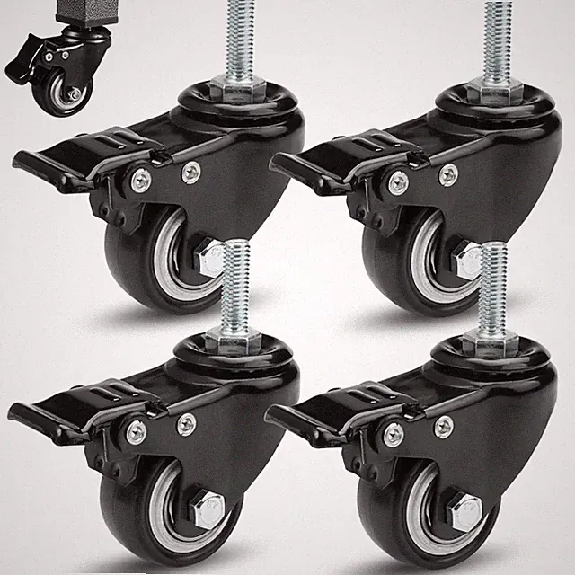 4 Stück Lenkrollen Mit Bremse, 40Mm Möbel Rollen, Rollen Mit Gewinde M8×25Mm, 36