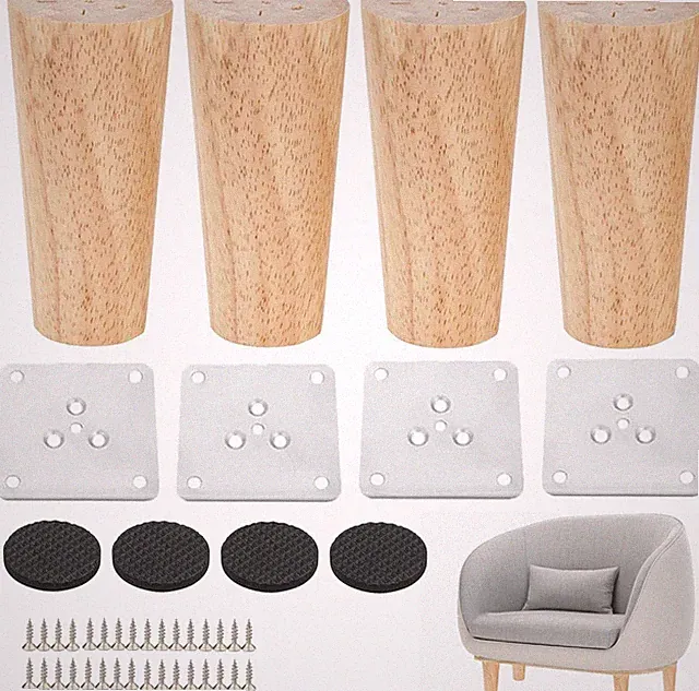 4 Stück Möbelfüße Holz 10 cm Holz Tischbeine Konisch Möbelbeine Ersatz, Sofa Füß