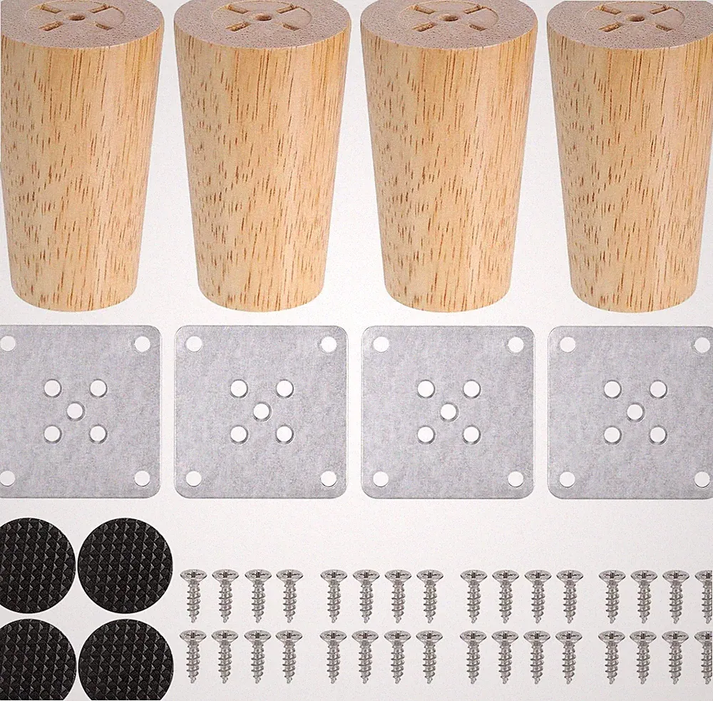 4 Stück Möbelfüße Holz, 8cm Konisch Eiche Holzfüße für Möbel, Möbelbeine, Schran