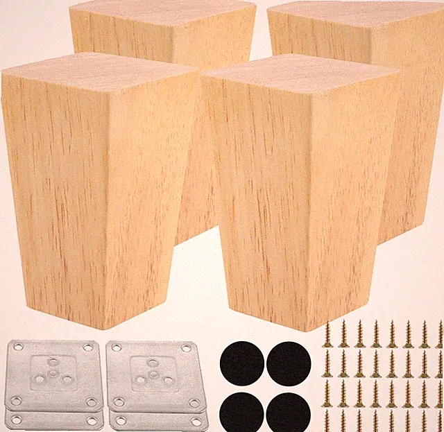 4 Stück Möbelfüße Holz 8cm Tischbeine Eiche