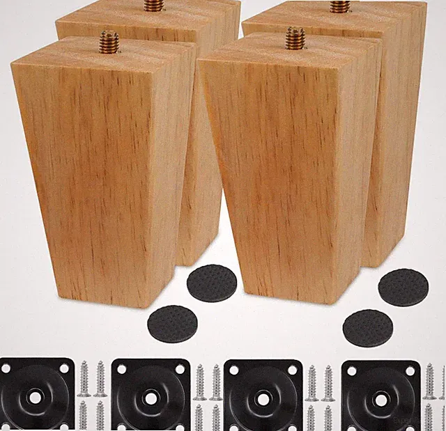 4 Stück Möbelfüße Holz Möbelbeine 10cm, Massivholz Beine Aus Eiche mit Mont