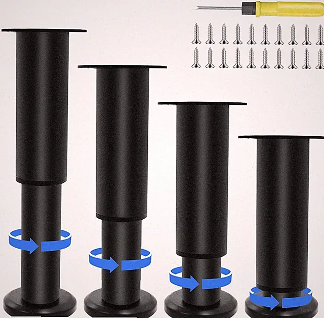 4 Stück Möbelfüße Verstellbar, 12-18 Cm Möbelbeine Schwarz Höhenverstellbar Mit