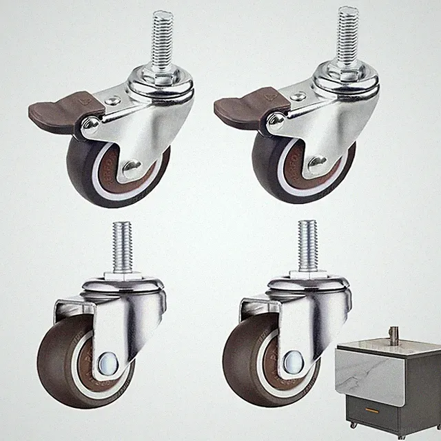 4 Stück Rollen mit Gewinde M8, 360° Lenkrollen M8 X 15 mm, Möbelrollen Mit Br