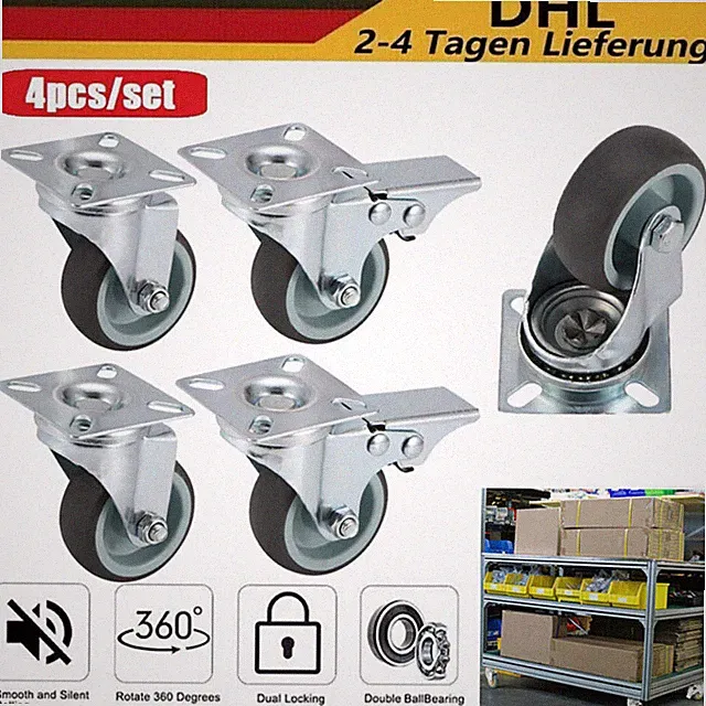 4 Stück Transportrollen Ø50mm Schwerlastrollen Für Möbel Lenkrollen Mit Bremse