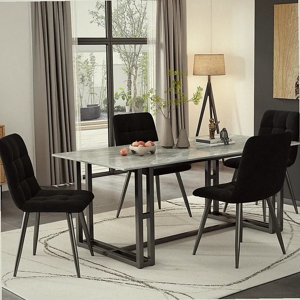 4 Stühlen Set,passend zum rechteckigen Küchen Esstisch 120x70x74 cm,Schwarze