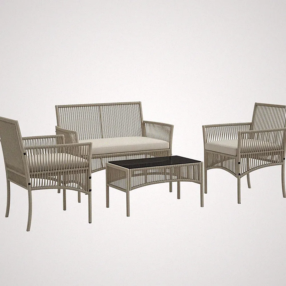 4-Teiliges Gartenmöbel Set für Garten 100x56x80cm Khaki PE-Rattan