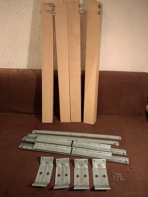4 Tischbeine aus Massivholz 7x7x73 cm und Zubehör für ausziehbarer Esstisch