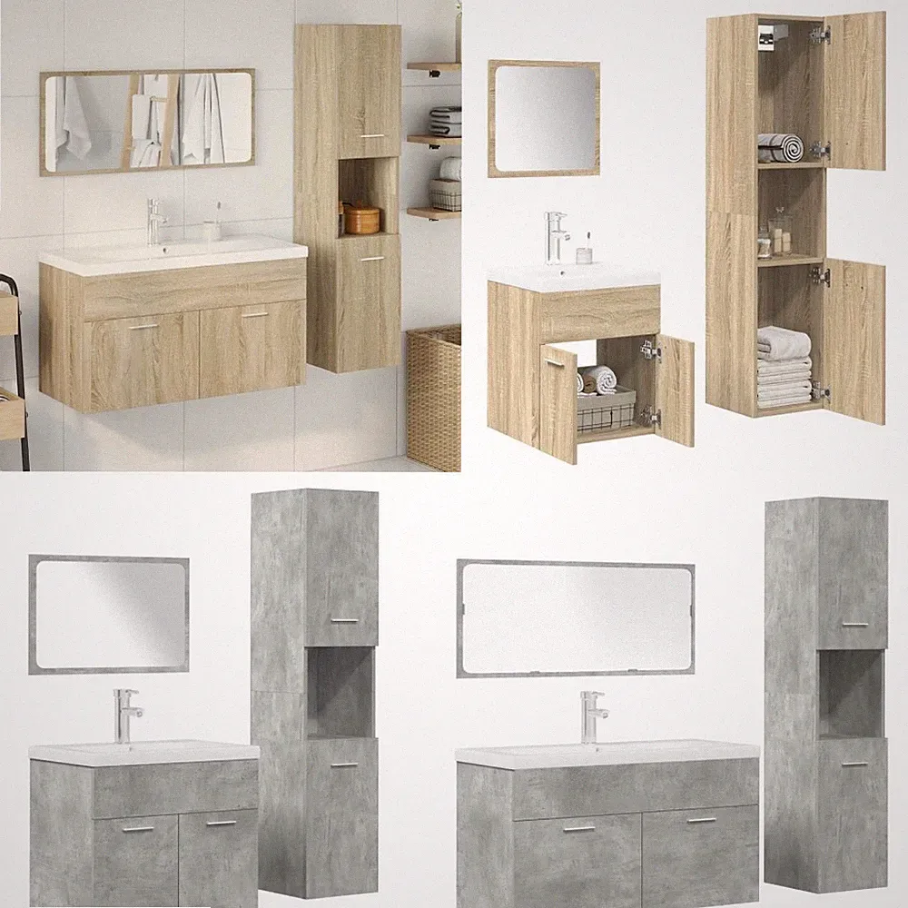 4-tlg Badmöbel-Set Unterschrank mit Waschbecken Spiegelschrank Badezimmerschrank