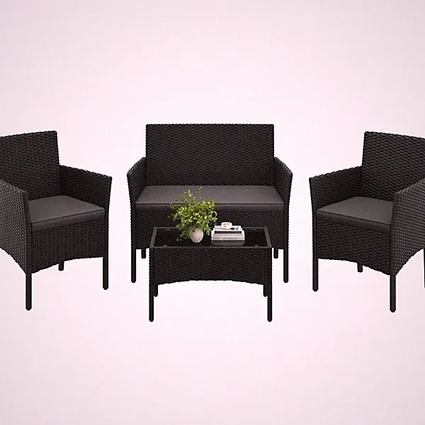 4 tlg. Gartenmöbel-Set aus PE-Rattan 2-Sitzer & 2 Stuhl & 1 Kaffeetisch Möbelset