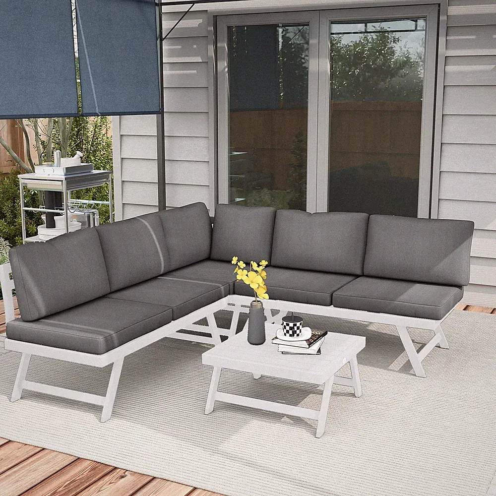 4-tlg. Gartenmöbel-Set, Balkonmöbel-Set mit Ecksofa, Doppelsofa, Refurbished