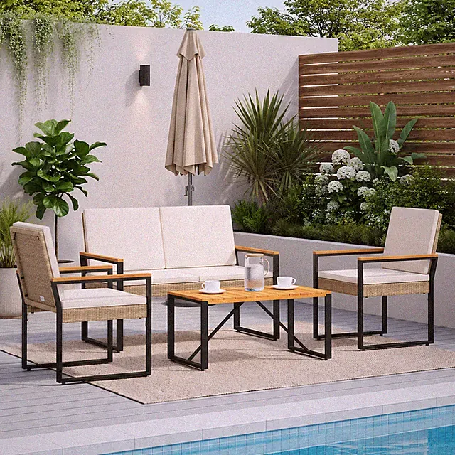 4-tlg. Gartenmöbel Set Lounge Gartensitzgruppe Sitzgruppe Poly Rattan Beige
