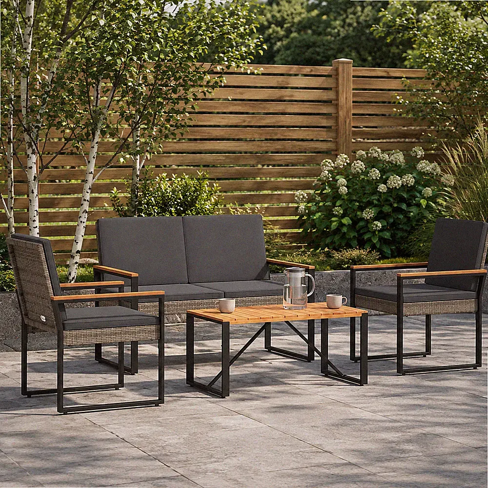 4-tlg. Gartenmöbel Set Lounge Gartensitzgruppe Sitzgruppe Poly Rattan Grau