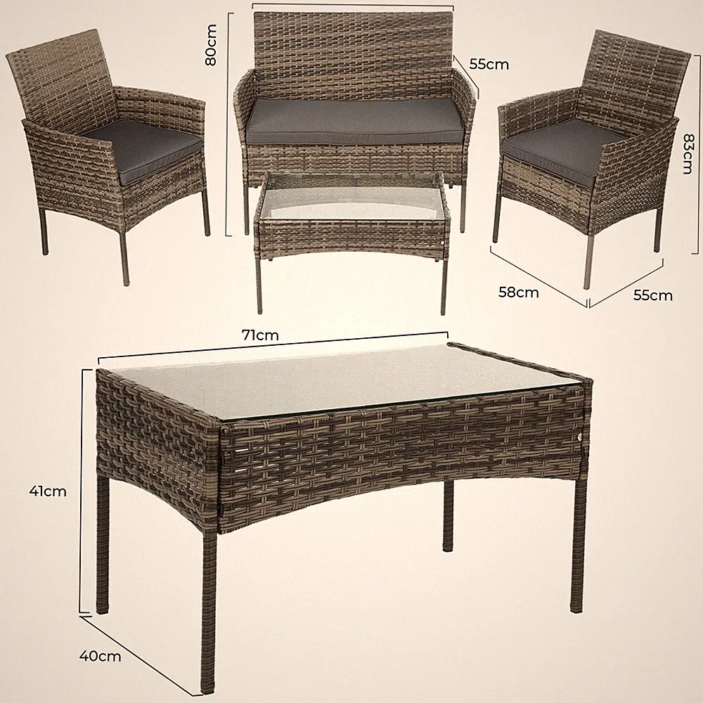 4-tlg Gartenmöbel Sitzgruppe Rattanmöbel Sofa Gartenset Lounge Balkon Terrasse