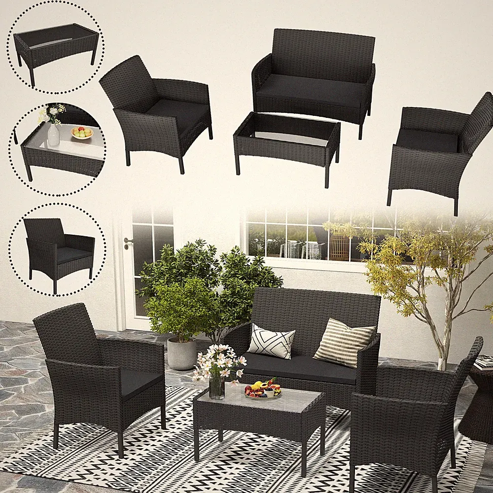 4-tlg Gartenmöbel Terrassenmöbel Sitzgruppe Rattanmöbel Lounge Rattan Gartenset