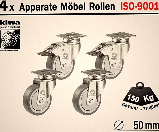 4 x 50mm Transportrollen Lenkrollen Möbelrollen Grau AP Br-Le BS-Rollen Germany