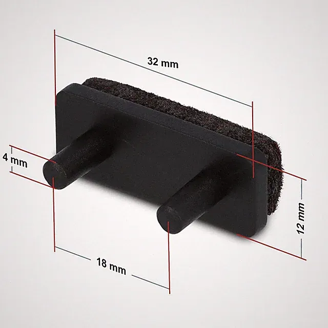 4 x Kantrohrgleiter Filz 32 x 12 mm mit zwei Zapfen Möbelgleiter für Flachstahl