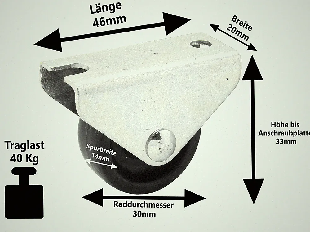 4 x Kunststoff Bettkasten Möbel Laufrolle Ø 30 mm Parkett Laminat Rollen 40 KG