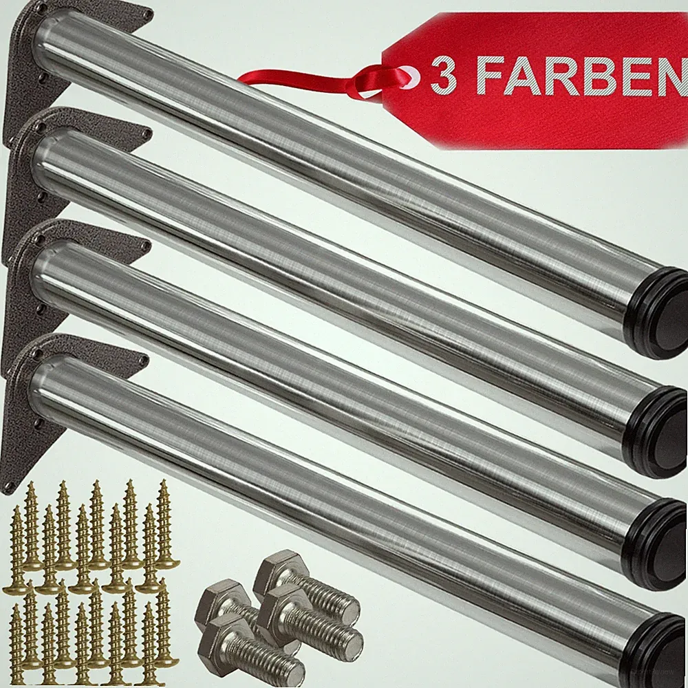 4 X Tischbeine Edelstahl Metall schwarz Ø 60 mm höhenverstellbar Tischfüße Möbel