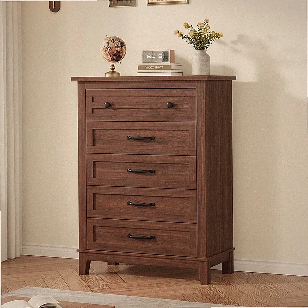 40×80×105 cm Rustic 5-Schubladen Kommode polierte Tischplatte und erhöhte Basis