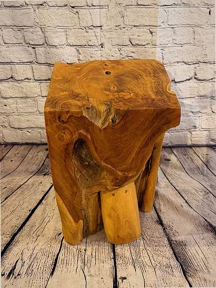 45 cm x 30 cm quadratischer Teak Wurzel Tisch handgeschnitzt Massivholz Hocker Ständer rustikal