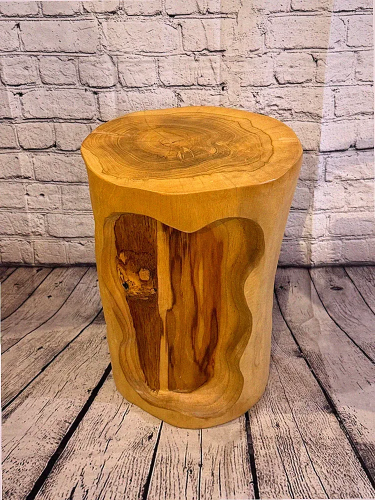 45cm x 30cm runder Teak Wurzel Tisch handgeschnitzt Massivholz Beistell Hocker Ständer rustikal
