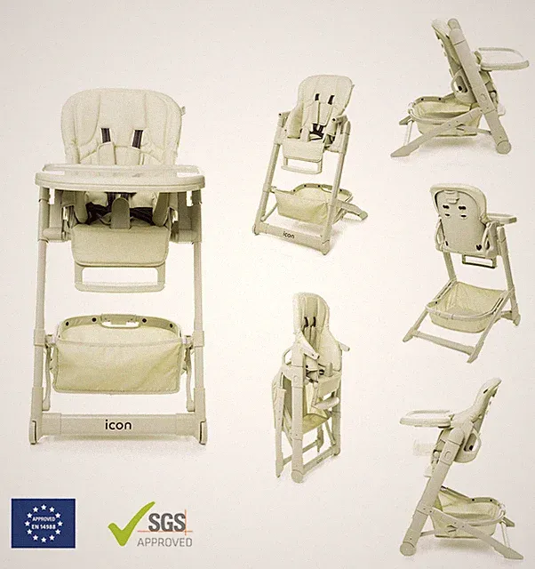 4BABY Icon Baby Hochstuhl Verstellbar Klappbfür bis 3 Jahre 0-15 kg Essstuhl