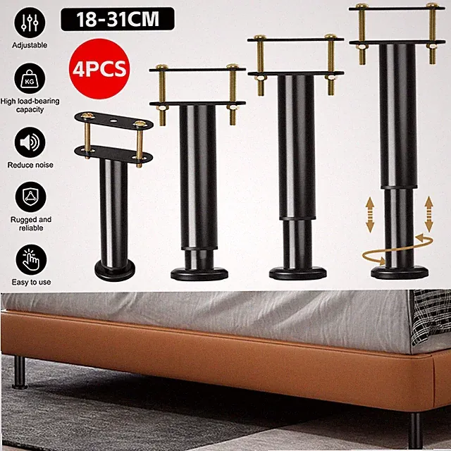 4er Möbelfüße Set Einstellbar Stahl Bettfüße Ersatz Stützfüße Tischbeine 18-31cm