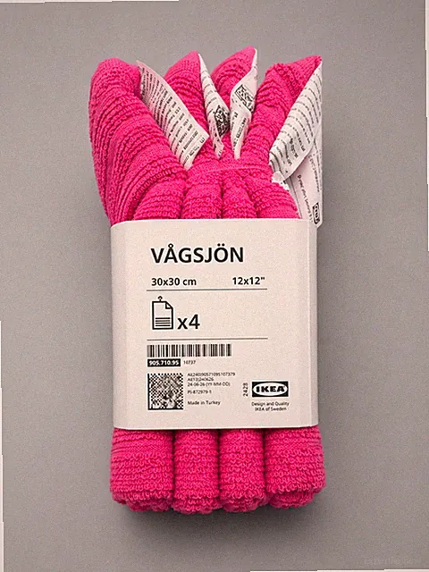 4er Pack IKEA VAGSJON Handtücher Waschlappen hellrosa 12x12" 30x30 cm 100% Ba...