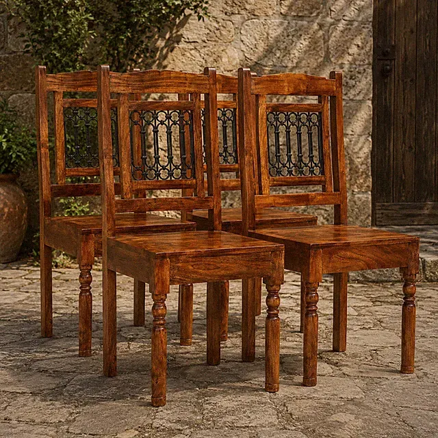 4er Set Antik Esszimmerstühle Massivholz Honigfarben Stühle Wohnzimmer Holz