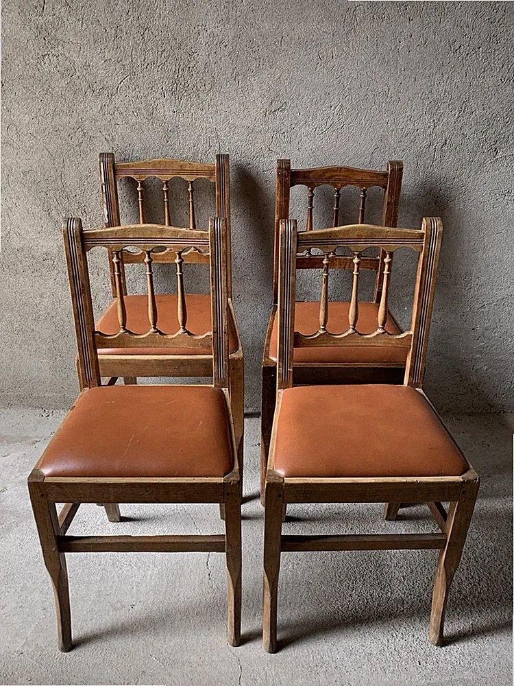 4er Set Antike Stühle 30er Jahre Massivholz Art Deco Vintage Sitz Leder