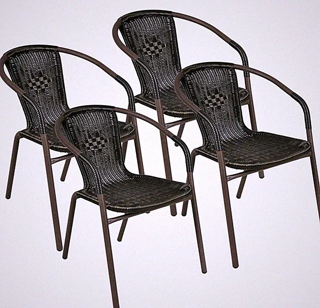 4er Set Bistrostuhl MONTPELLIER dunkel-braun Stapelstuhl Gartenstuhl Rattan
