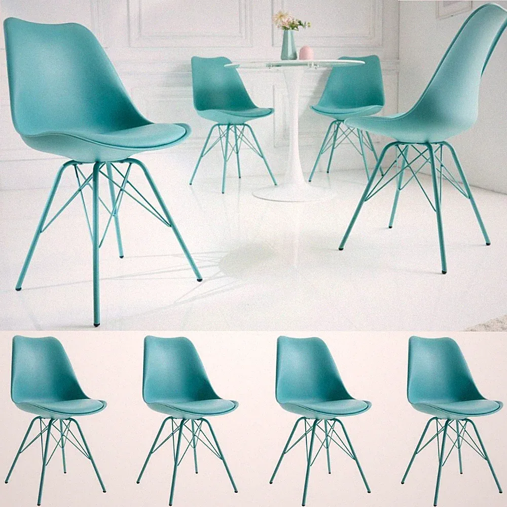 4er Set Design-Klassiker Stuhl NORWAY türkis Retro Metallgestell