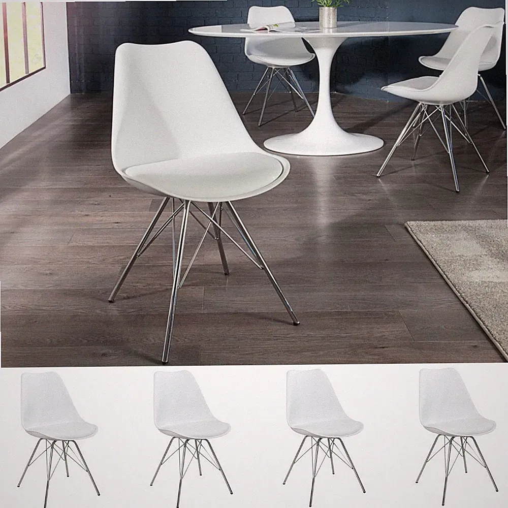 4er Set Design-Klassiker Stuhl NORWAY weiss-silber Retro