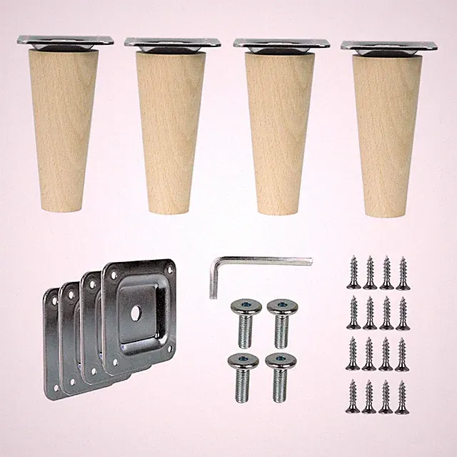 4er Set Gerade Holz Möbelfüße für Sofa, Schrank, Bett inkl. Montageset H: 6-68cm