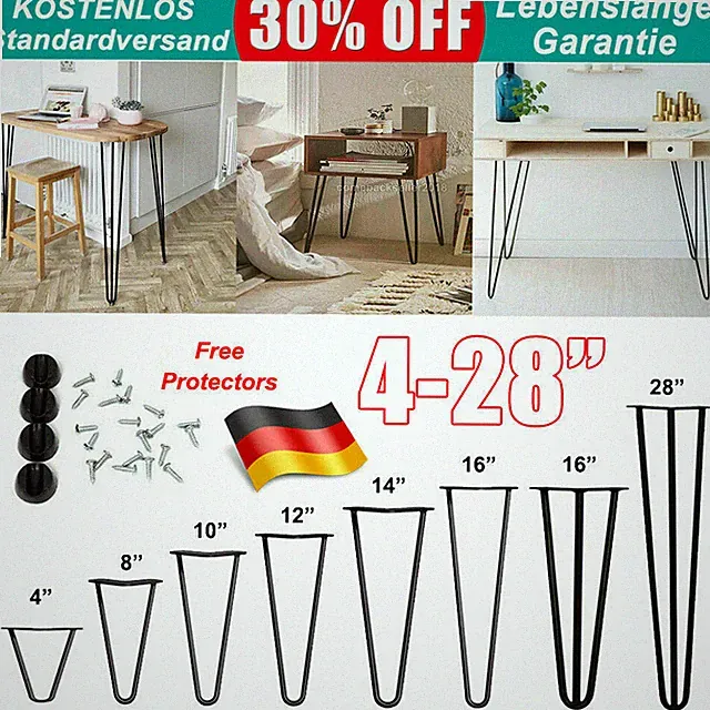 4er Set Hairpin Leg Haarnadelbeine Tischbeine Tischkufen Tischfüße DIY 10-86cm