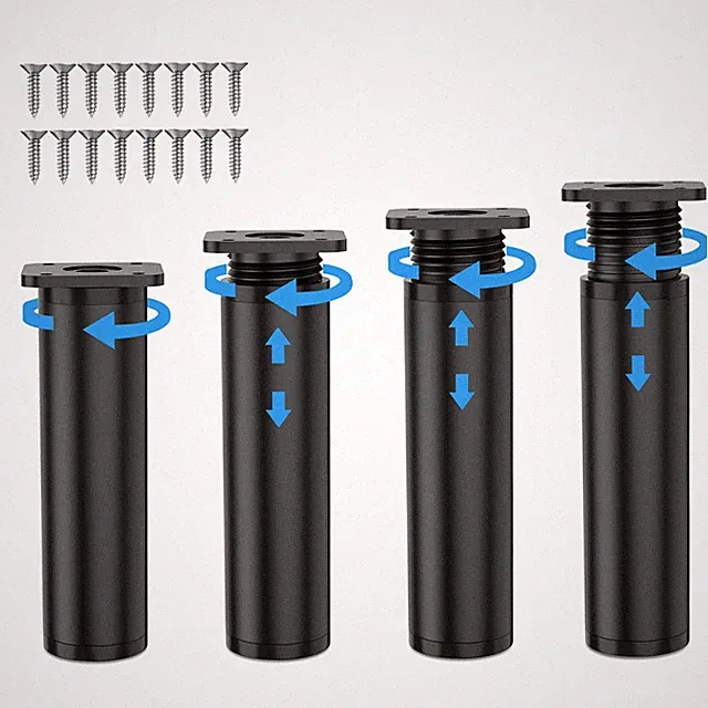 4er Set Höhenverstellbare Möbelfüße aus PVC, 1214cm, Rund, Schwarz, Belastbar...