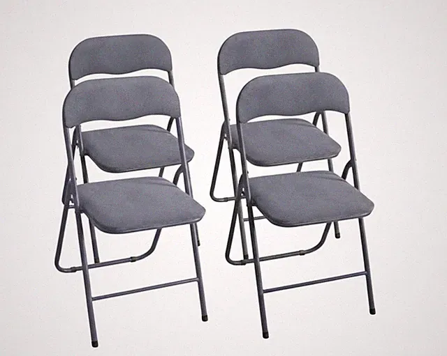 4er Set Klappstuhl SAMT GRAU Metall Polster Faltbar Beistellstuhl Gästestuhl