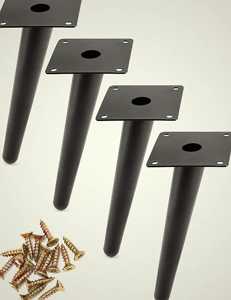 4er Set Möbelbeine 20cm Stahl schwarz mit kratzfesten Kappen für Sofa TV Kommode