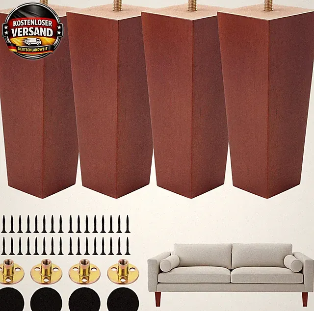 4er Set Möbelbeine Holz 15cm stabil für Tisch Bett Sofa mit Montageset